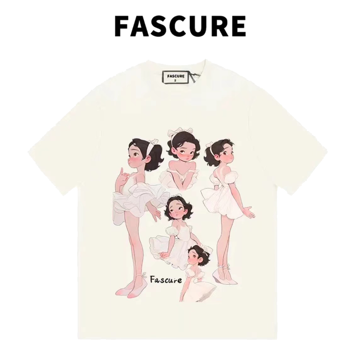 FASCURE芭蕾小女孩直喷工艺ovesizeT恤纯棉圆领短袖春季新款宽松