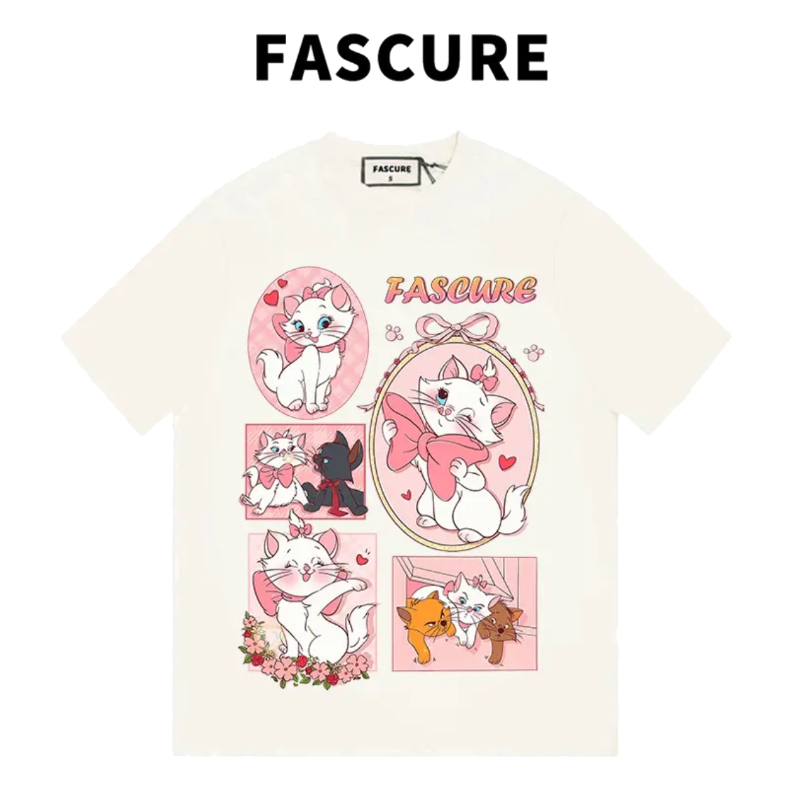 FASCURE玛丽小猫直喷工艺ovesizeT恤纯棉圆领短袖春季新款宽松