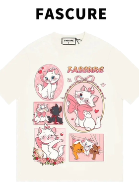 FASCURE玛丽小猫直喷工艺ovesizeT恤纯棉圆领短袖春季新款宽松