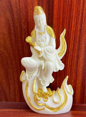 象牙果雕刻火焰自在观音镀金家居茶几客厅工艺品摆件小红书热卖