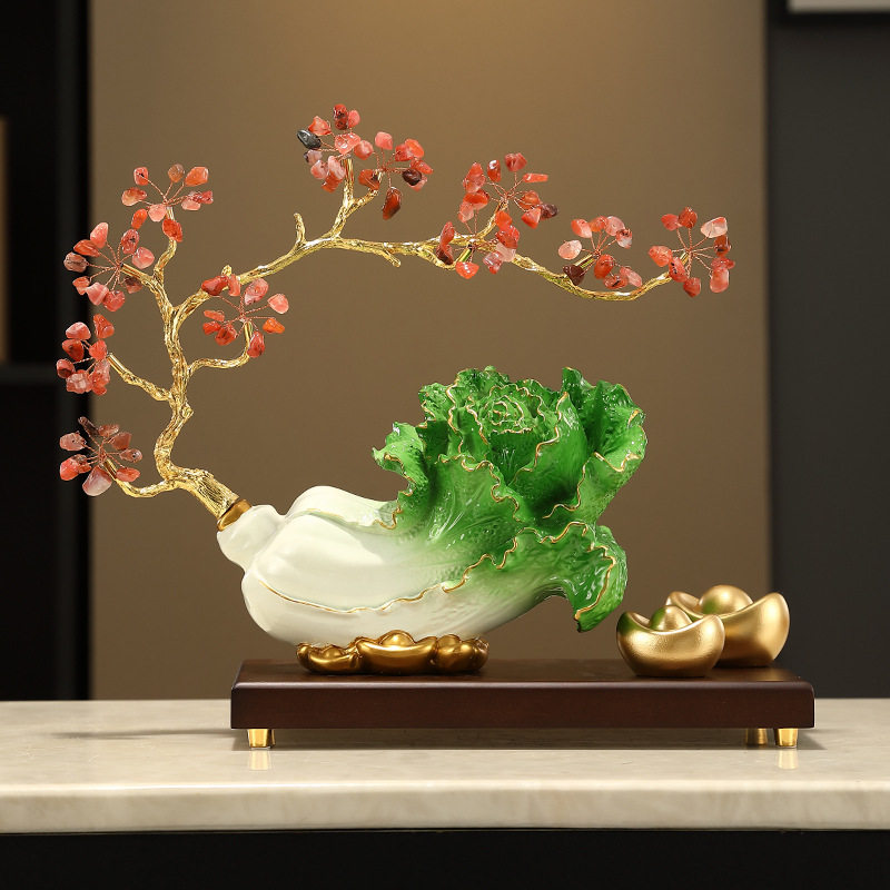 创意白菜百财摆件现代客厅办公室酒柜高端工艺品乔迁装饰开业好礼