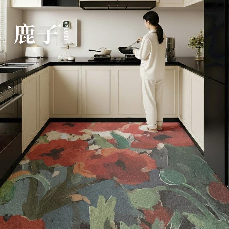 美式花卉厨房地垫高级硅藻泥进门吸水2026新款家用专用卫生间脚垫图片