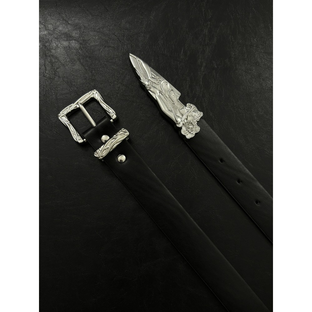 意尔康美式复古金属雕花皮带新款男士朋克百搭小众设计感女休闲牛