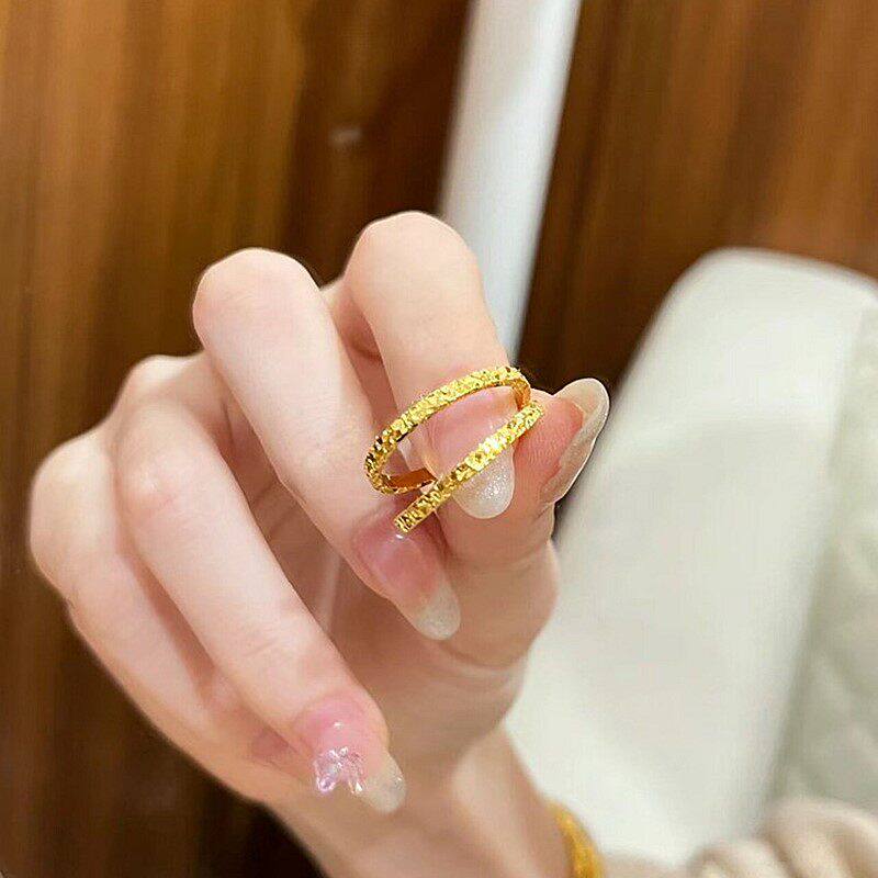悦色999纯银碎碎冰戒指女轻奢高级感小众设计黄金色碎冰冰