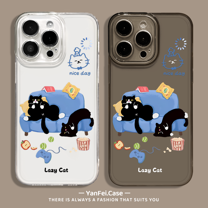 摆烂猫咪适用opporeno13手机壳12/11透明rone10/9/14新款op小众findx8spro情侣vivox200promini/s20黑猫s19套