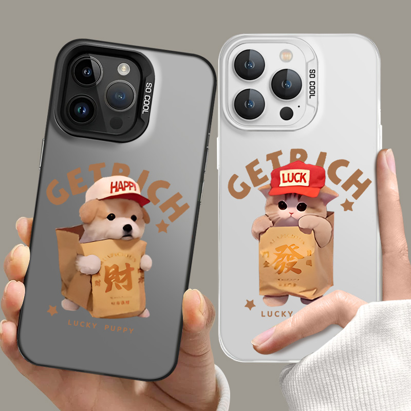 发财猫狗适用苹果15手机壳iphone13小米14华为pura70情侣16新款nova12荣耀200红米k70狗狗mate60彩银k80猫咪