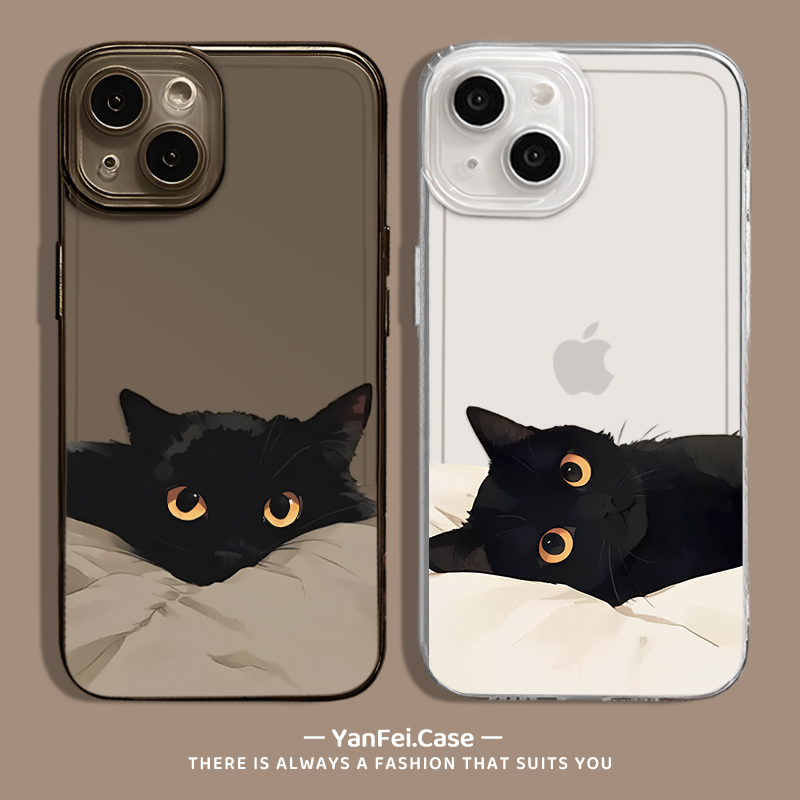 黑猫适用iqoo13手机壳vivox100新款opporeno12pro情侣11任意机型neo9/8/7猫咪20一加ace3透明2透黑s18小猫s17