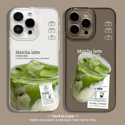 抹茶咖啡适用opporeno13手机壳12/11透黑15/x9/14/x300新款小众findx8spro男生vivox200promini/s20元素s30男