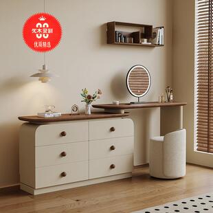 中古风全实木烤漆梳妆台化妆桌斗柜一体胡桃木新款高级感轻奢
