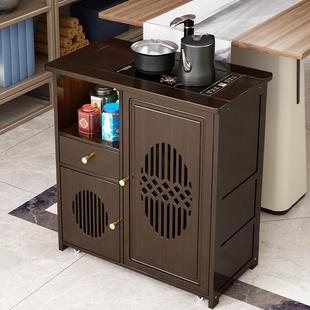 移动茶水柜茶台茶桌边柜侧柜实木下置物架水桶烧水壶一体茶吧柜子