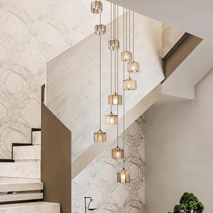 新中式 别墅民宿旋转楼梯间中空挑空跃层loft灯 简约全铜长吊灯复式