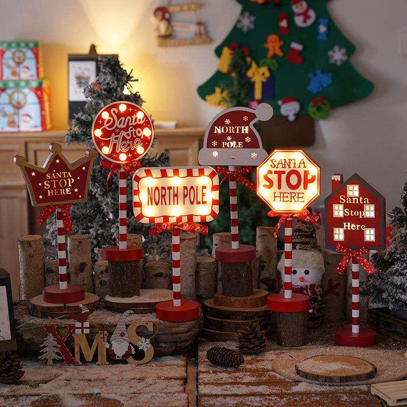 圣诞节路牌灯装饰木质小台灯橱窗桌面摆件店铺氛围布置道具灯