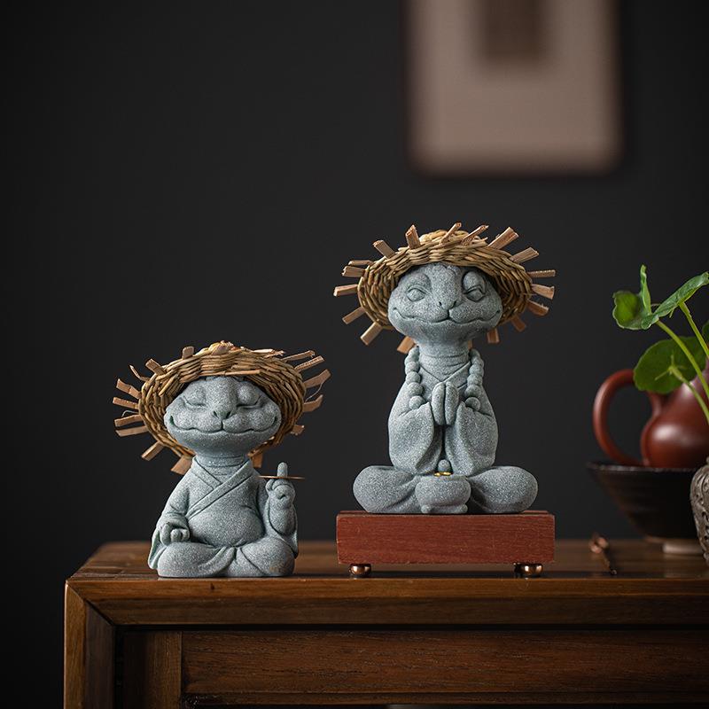 新中式十二生肖灵蛇大师招财茶宠摆件草帽蛇香插家居客厅桌面装饰