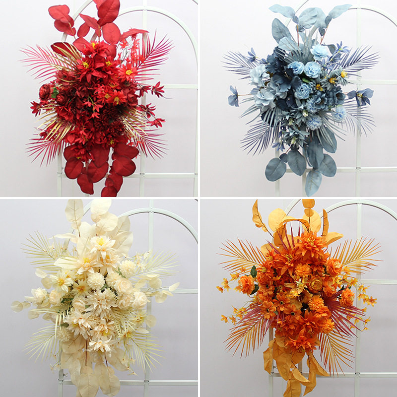 婚庆花柚子叶挂花森系红色香槟系点花排花角花路引花背景花艺