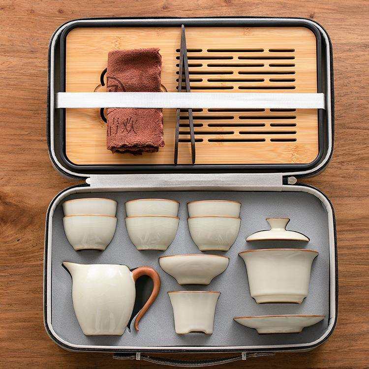 包邮黄汝窑旅行茶具套装家用功夫户外便携式喝茶2026新款盖碗茶杯