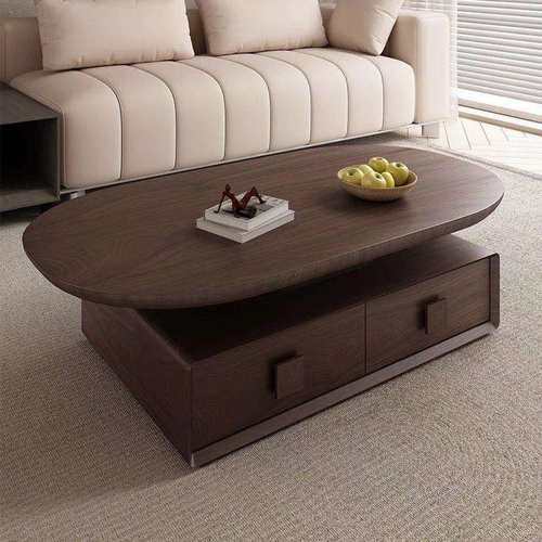 中古风洞石实木茶几2025款客厅家用简约胡桃木创意微晶石