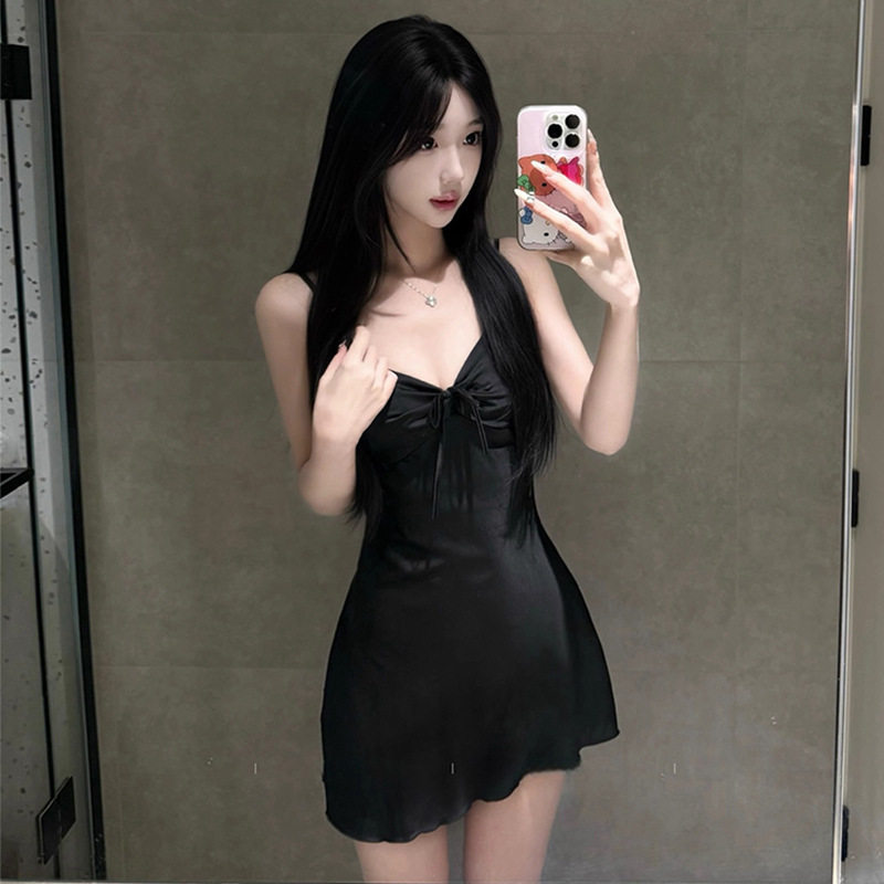 冰丝薄款V领吊带睡裙女夏季带