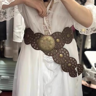 西部牛仔风腰带配饰女装饰配裙子美式复古皮带连衣裙重工腰链宽版