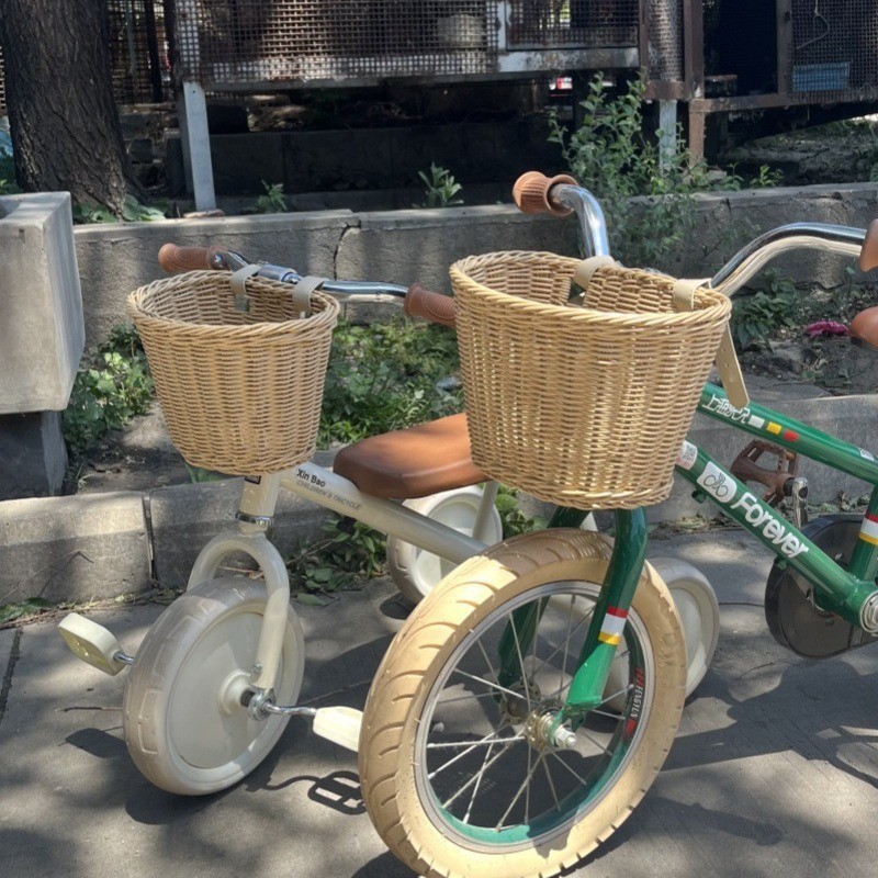 儿童自行车复古仿藤编前车篮|