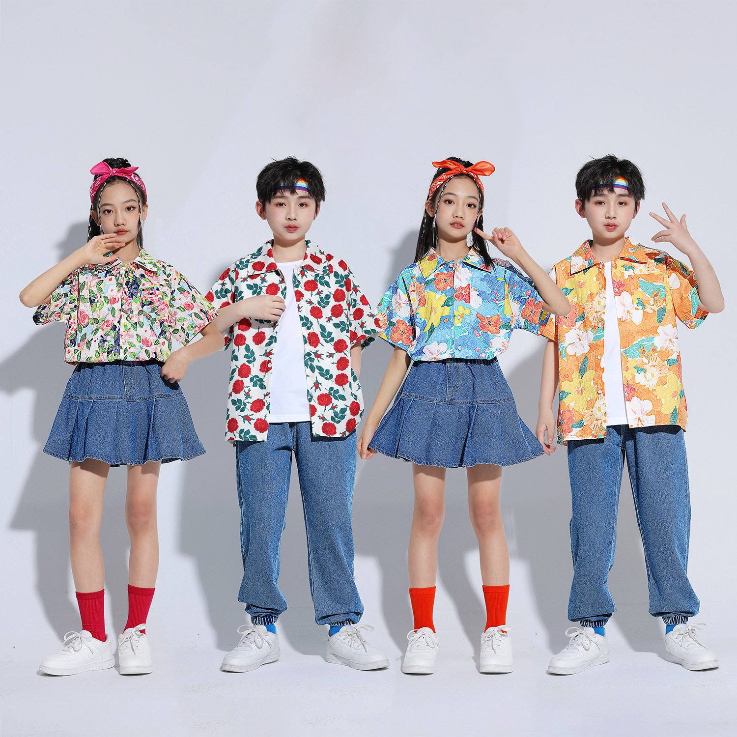 儿童复古港风套装幼儿园演出服小学生六一啦啦队衬衫儿童街舞