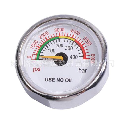 33mm直径气体压力表1/8NPT背螺纹6000psi/400Bar双量程刻度