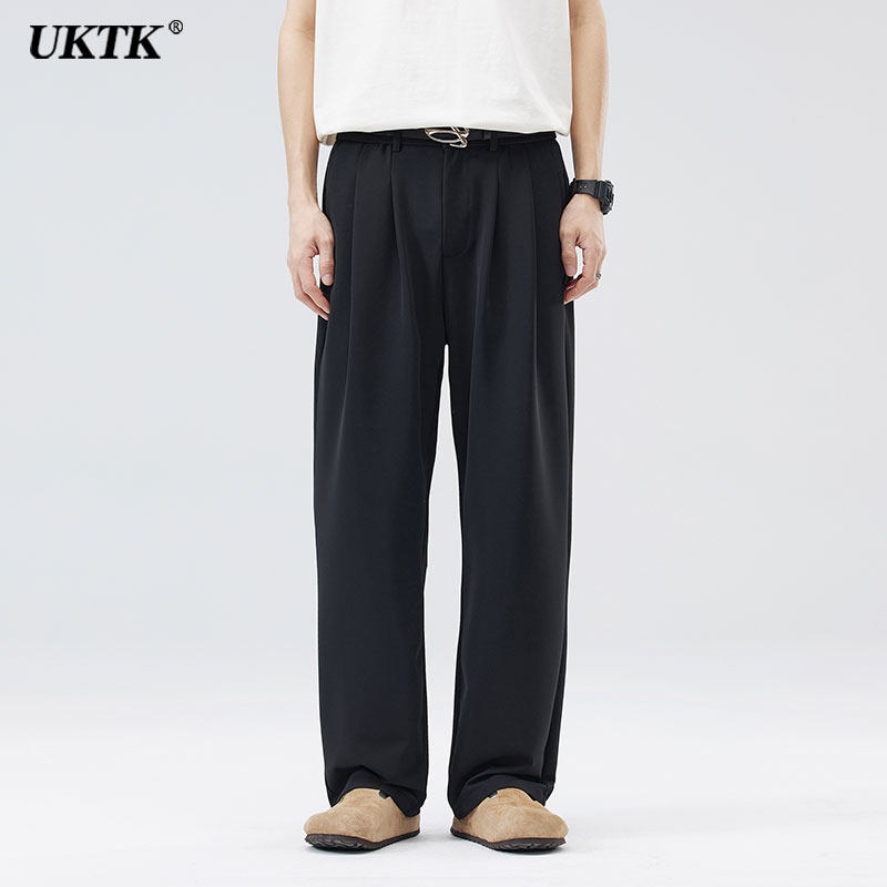 UKTK黑色直筒裤男款新通勤夏季薄款小西裤宽松阔腿百搭西装休闲裤