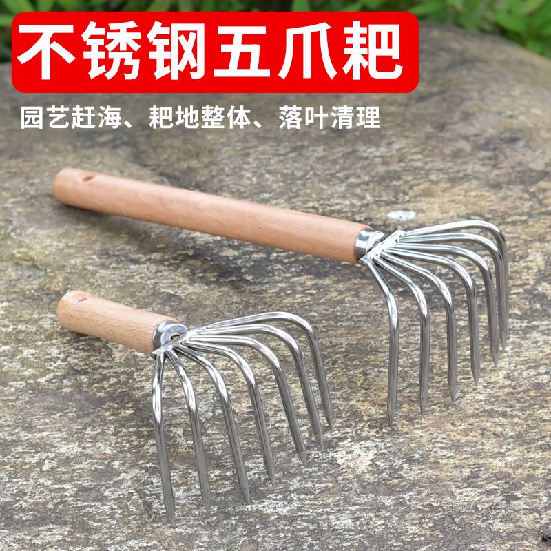 赶海专用工具不锈钢耙子挖花蛤神器挖海蛎子蛤蜊小耙子五齿耙爪子