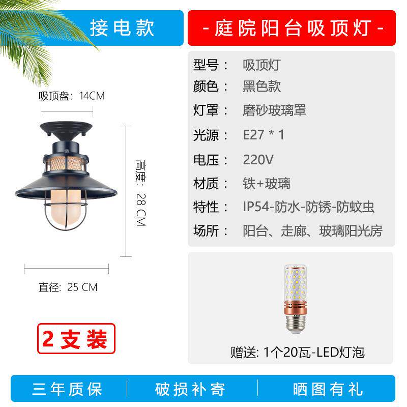 户外阳光房吸顶灯现代简约阳台走廊过道灯别墅大门口雨棚照明灯