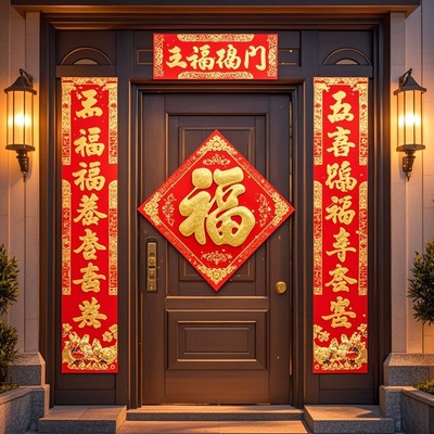 新款高档绒布春联家用大门福字