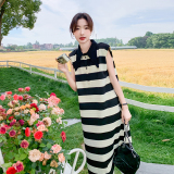 法式气质条纹Polo领连衣裙女2025夏季新款韩版宽松显瘦减龄T恤裙，女装连衣裙，浙宝210（原浙宝191）
