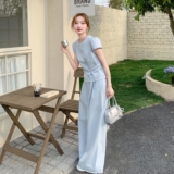 韩系休闲套装女2025夏季新款设计感小个子圆领上衣阔腿裤两件套，女装套装/套裙，浙宝210（原浙宝191）