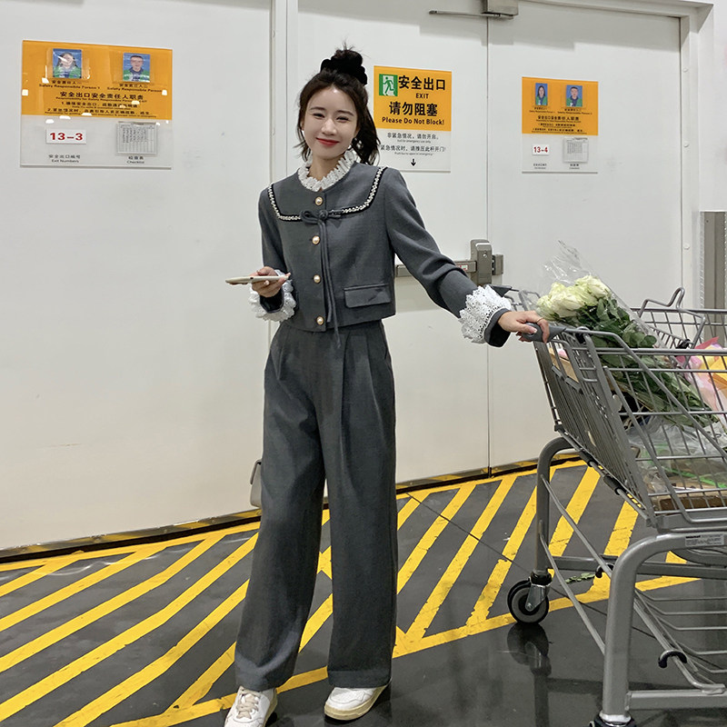ootd穿搭灰色小香风西装套装女春2025超火减龄气质高级感两件套裤,女装套装/套裙,浙宝210（原浙宝191）