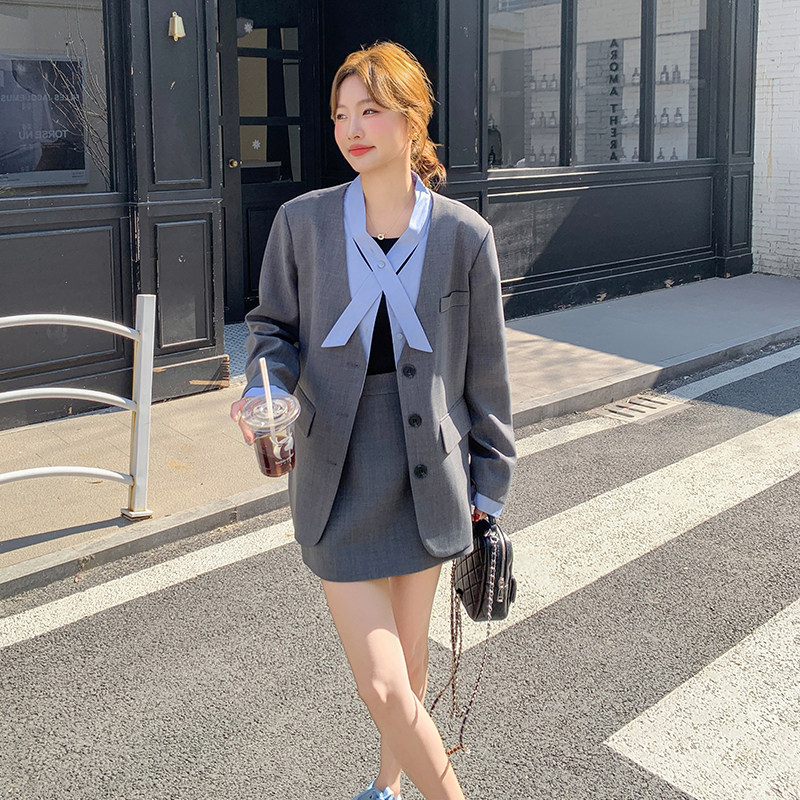 设计感撞色西装裙女春秋2025新款韩系小个子面试西服职业装,商品下架区,浙宝210（原浙宝191）