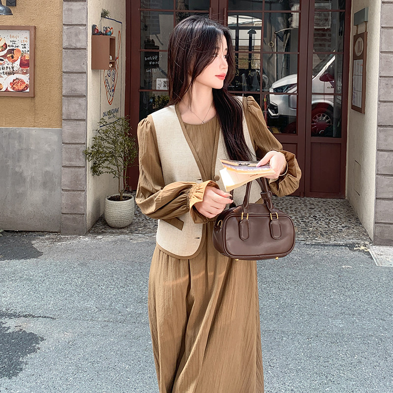 法式复古气质圆领连衣裙套装女2025春秋新款显瘦小香风马甲两件套,女装运动套装,浙宝210（原浙宝191）