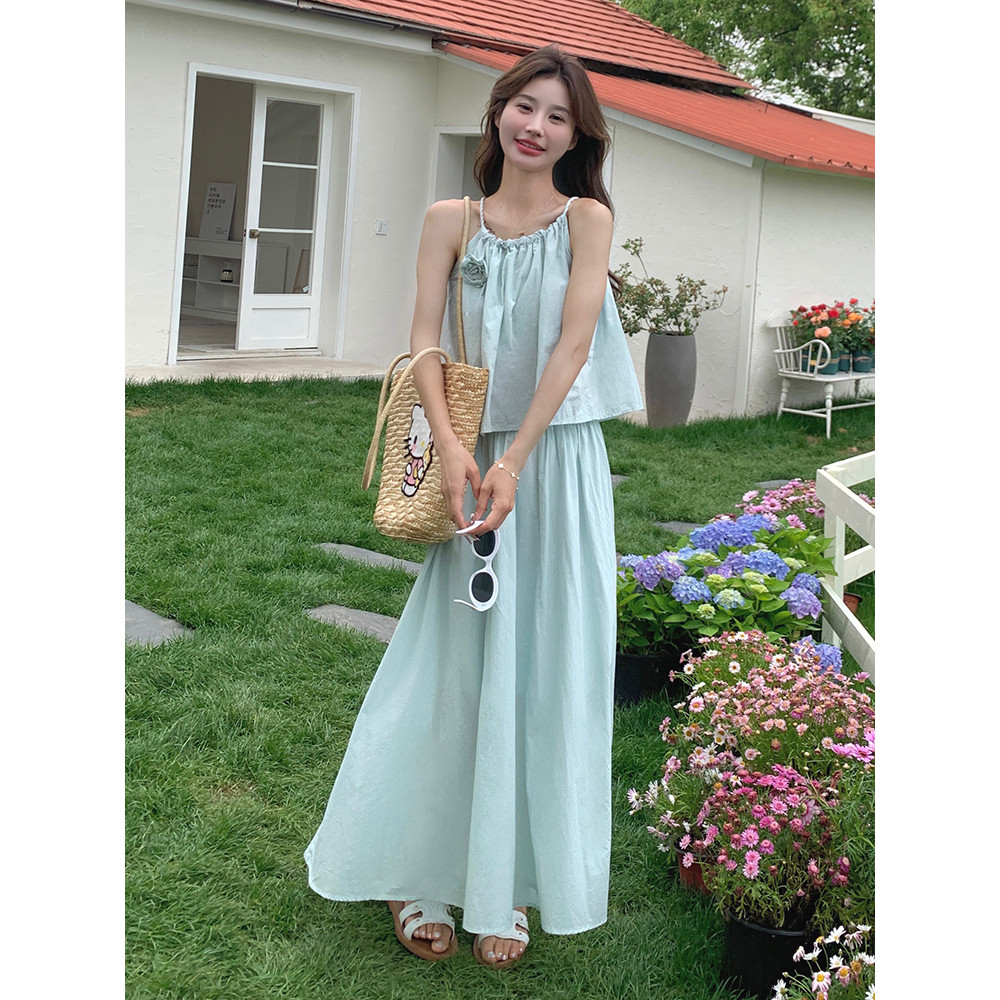 法式甜美减龄吊带上衣套装女2025夏季新款显瘦a字半身长裙两件套,女装连衣裙,浙宝210（原浙宝191）