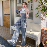 灰色韩版气质时尚套装女2025年夏季新款百搭露肩短袖阔腿裤两件套，女装套装/套裙，浙宝210（原浙宝191）