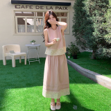 粉色甜美蕾丝拼接背心套装裙女夏季2025新款独特漂亮半身裙两件套，女装连衣裙，浙宝210（原浙宝191）