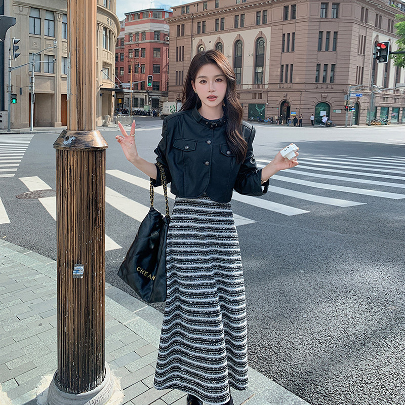 【新款】皮衣外套+连衣裙B191-1172-P185-K238,女装套装/套裙,浙宝210（原浙宝191）