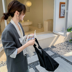 蝴蝶结设计蕾丝拼接飘带西装外套女2025春季新款气质通勤灰色西服图片