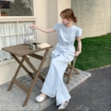 韩系休闲套装女2025夏季新款设计感小个子圆领上衣阔腿裤两件套，女装套装/套裙，浙宝210（原浙宝191）