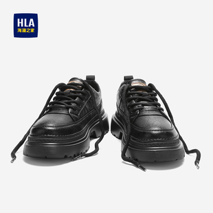 海澜之家皮鞋男款2025新款全黑软底男士厚底运动休闲低帮马丁靴子