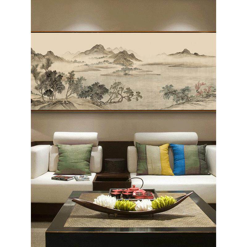 新中式沙发背景墙装饰画客厅风水靠山国画山水水墨挂画大尺寸壁画