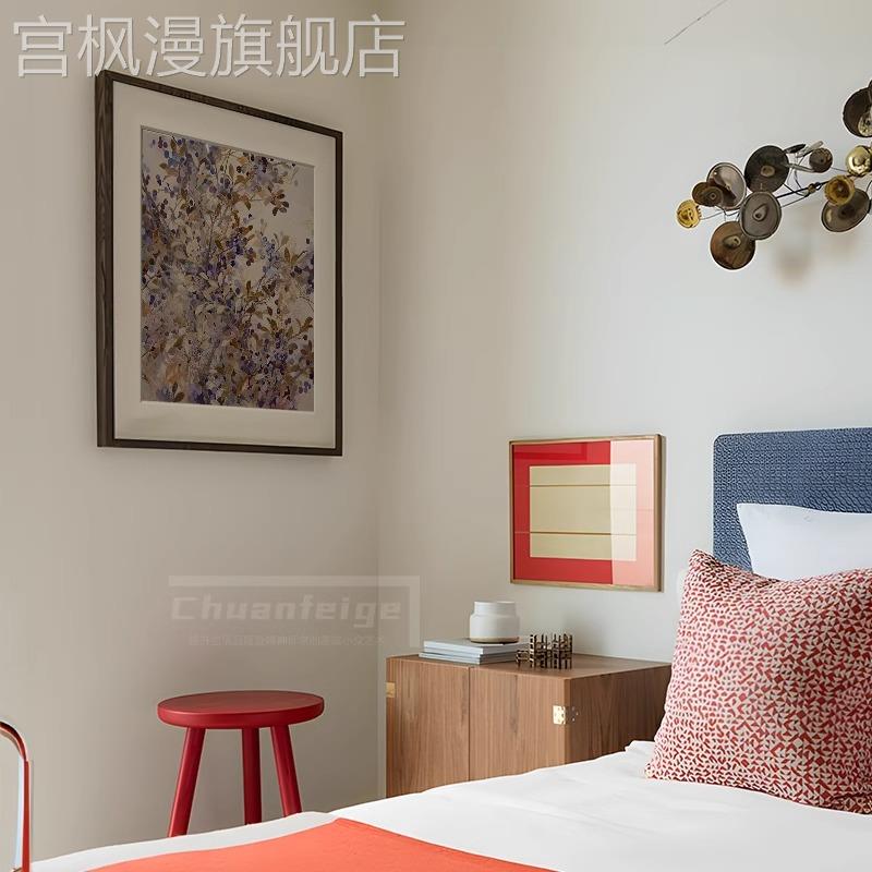中古风客厅抽象花卉装饰画桃花肌理感挂画入户玄关走廊复古挂画图片