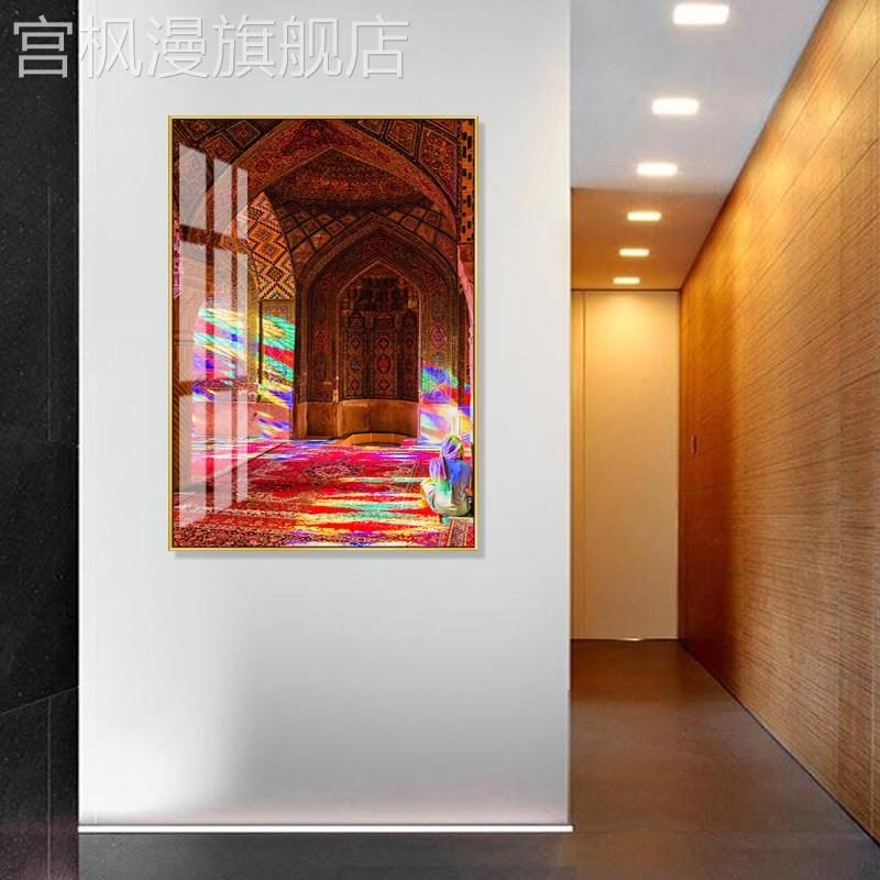 新款民族风情轻奢窗户墙壁画伊朗色拉子几何拱花建筑装饰画民宿墙图片