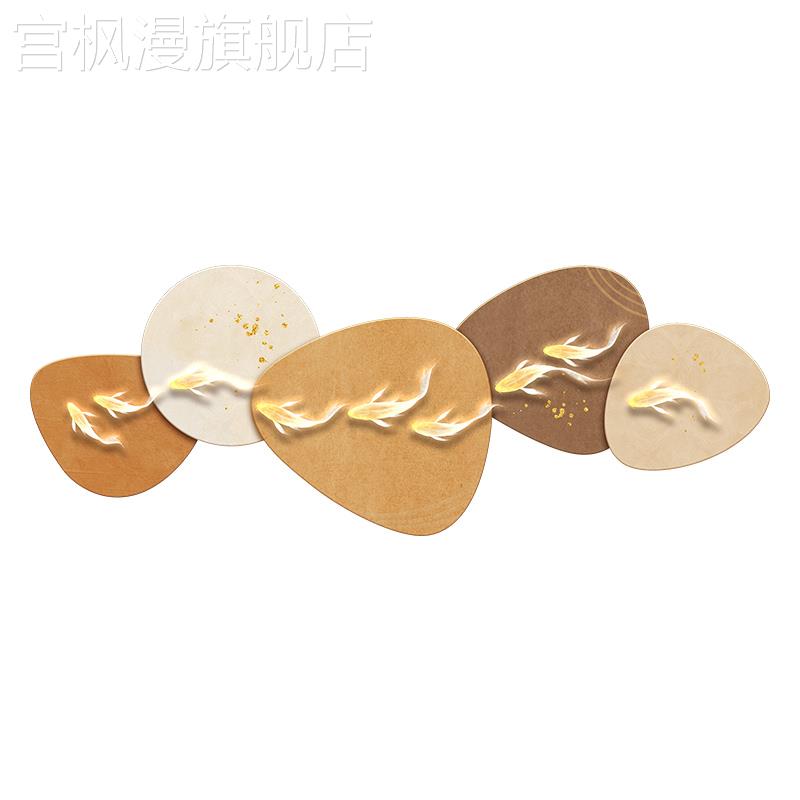 鱼图沙发背景墙装饰画带灯氛围感玄关壁画新中式客厅挂画图片