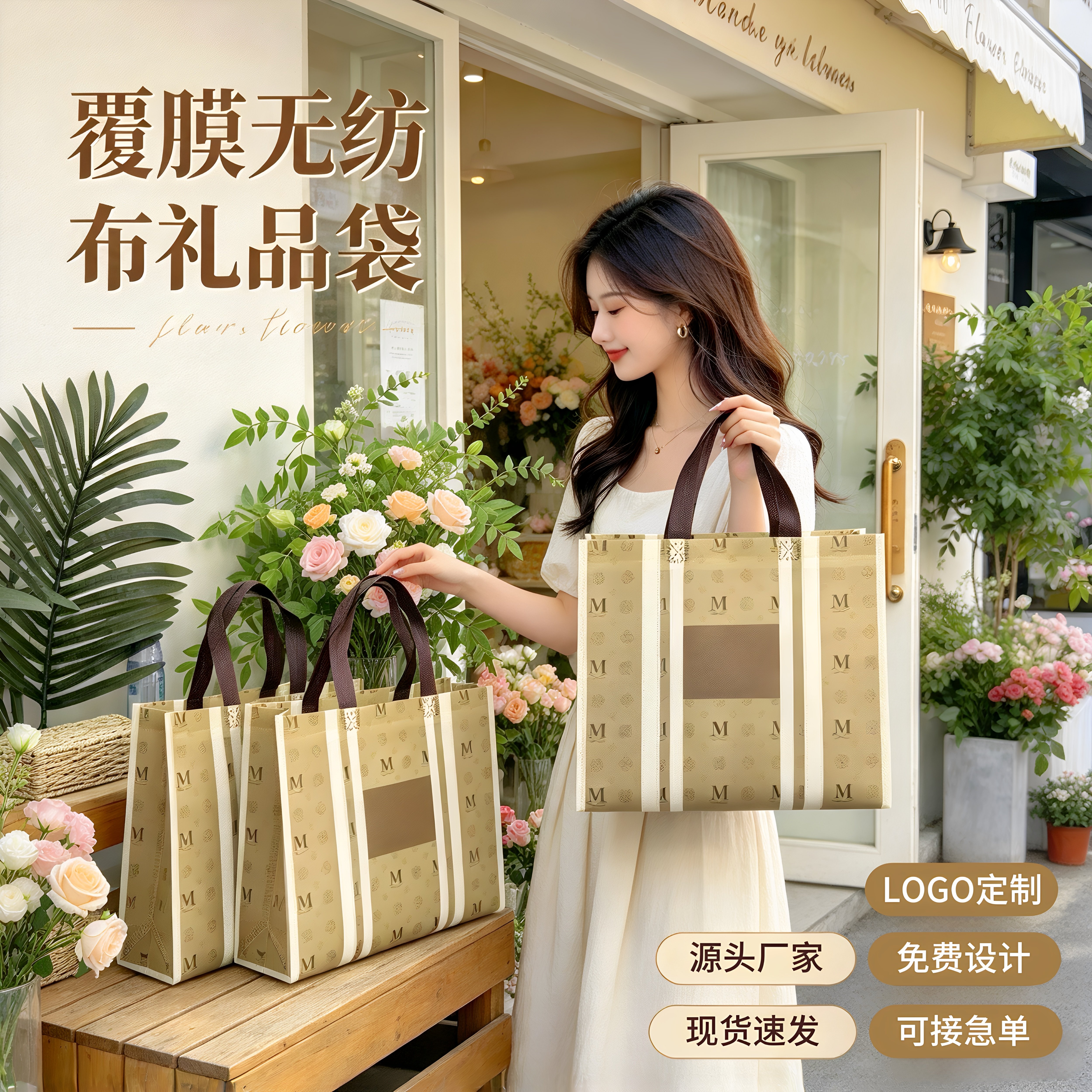 无纺布手提袋服装袋大容量购物袋覆膜袋子礼品袋现货服装店手提袋