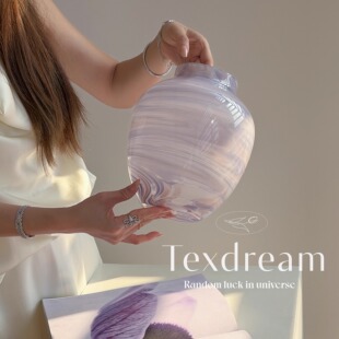 Texdream织梦 ins客厅书房插花摆件绝美花器 雾紫渐变琉璃花瓶法式