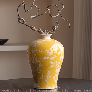 TEXDREAM织梦 富贵黄兰 手绘青花瓷客厅花瓶摆件新中式陶瓷花瓶
