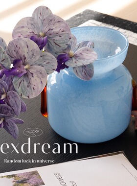 TEXDREAM织梦 卡布里蓝琉璃大肚花瓶法式北欧ins玄关桌面插花摆件