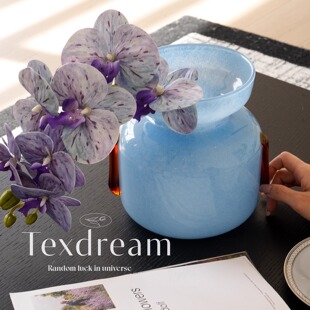 TEXDREAM织梦 卡布里蓝琉璃大肚花瓶法式北欧ins玄关桌面插花摆件